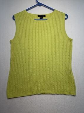 August Silk Knits XL Cotton Lime/yellow Lightweight Women’s Sweater Vest